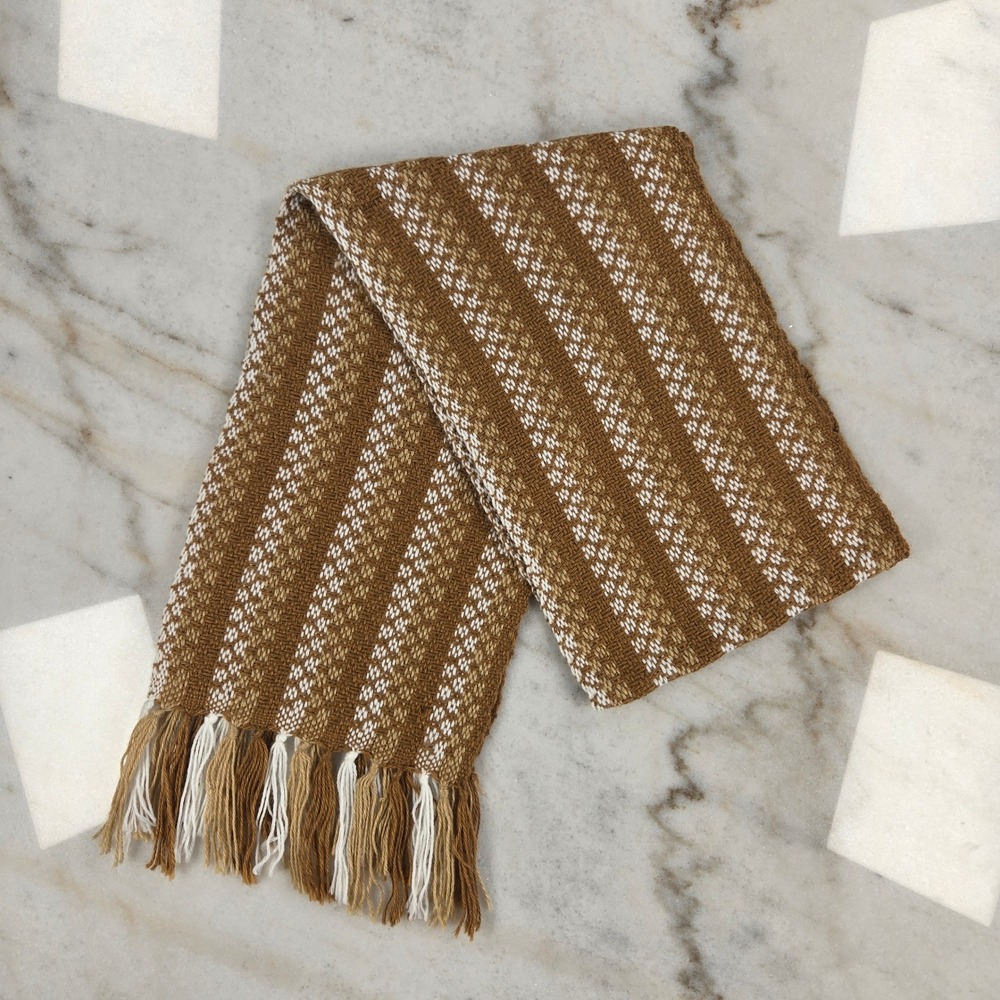 Artesanias Peru Scarf Brown Striped Alpaca Wool Fringed Boho Ethnic Hippie Chic
